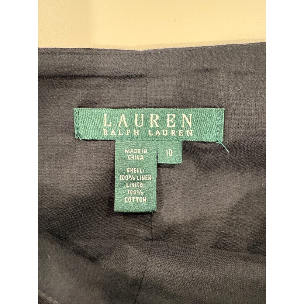 Lauren Ralph Lauren Skirt Women 10 Black Excellent Linen Paneled Midi Trumpet - Picture 5 of 5